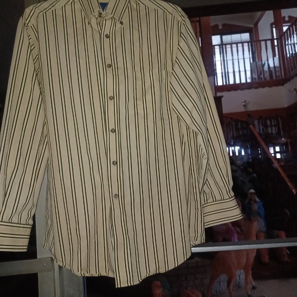 Towncraft Men's Button Up Shirt Medium Brown & Tan Stripes